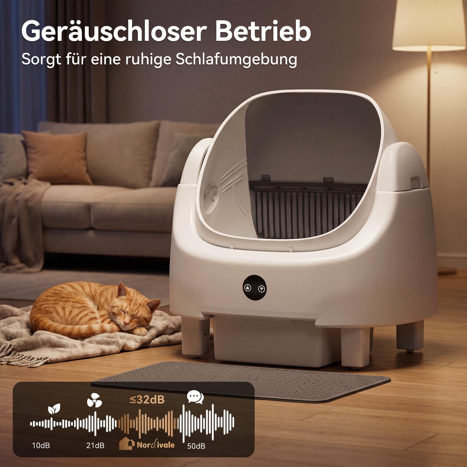 Selbstreinigende Katzentoilette, Katzenklo Selbstreinigend mit Sicherheits Geruchskontrolle, Automatischer App-Steuerung für Katzen, Inklusive Katzenstreumatte,Müllbeutel und Duftbox, Weiß