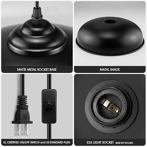 Miniatura 7 de Lámpara colgante enchufable, lámpara colgante negra con interruptor de encendido/apagado, luces colgantes vintage con cable de enchufe, iluminación