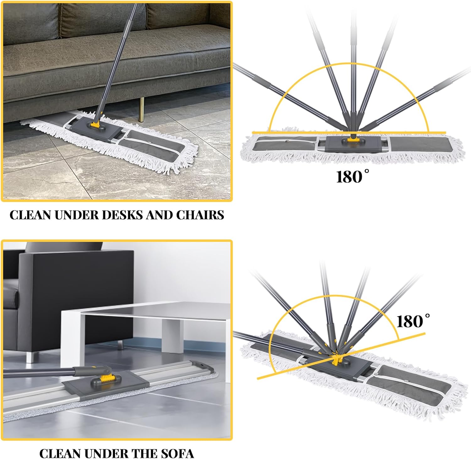 Masthome Flat Dust Mop with 4 Washable Mop Pads and 1 Cleaning Scraper & 32'' Commercial Dust Mop with 60'' Long Handle,1 Cotton & 2 Microfiber Mop Pads for Floors Cleaning
