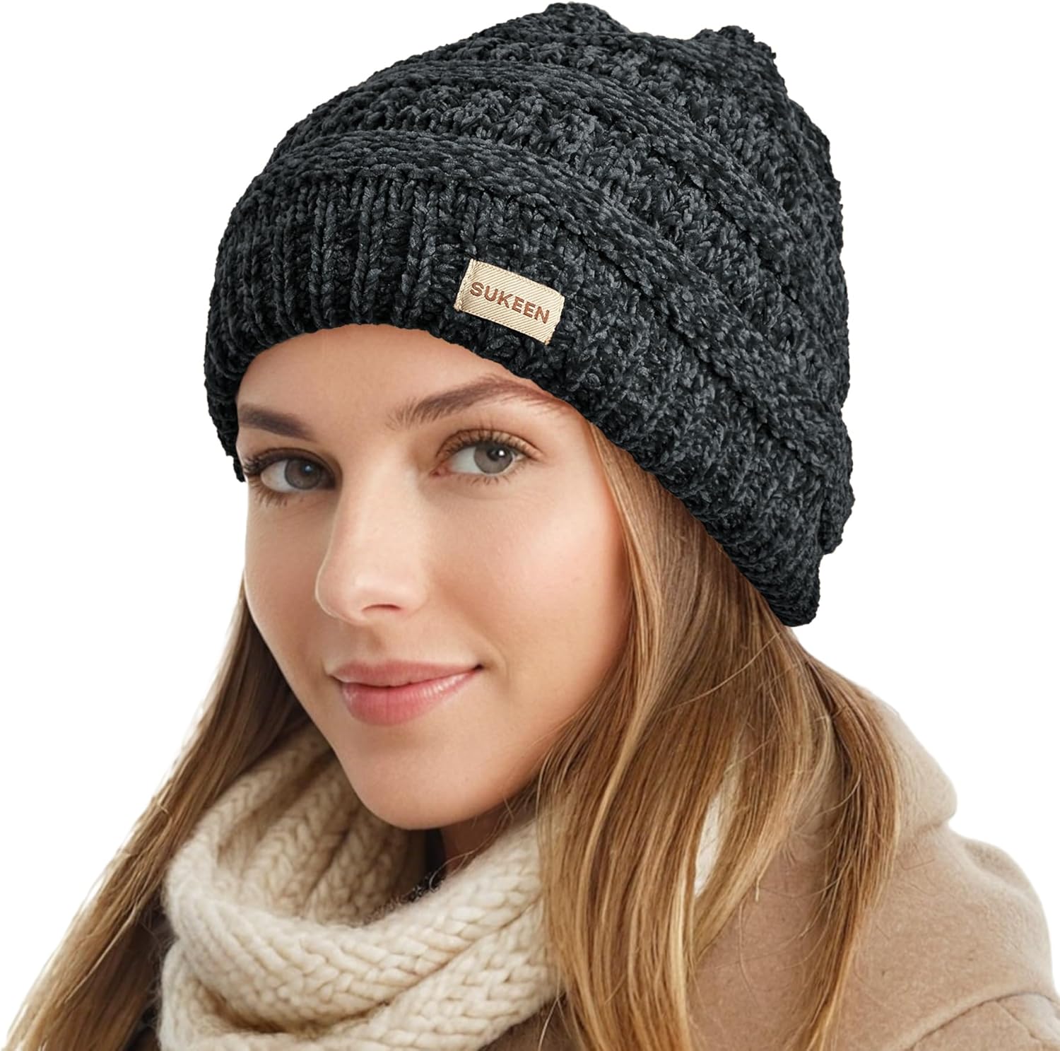 Sukeen Knit Beanie Hat for Women Thick Fleece Lined Winter Hat Warm Skull Cap Fashionable Knit Cap for Outdoor