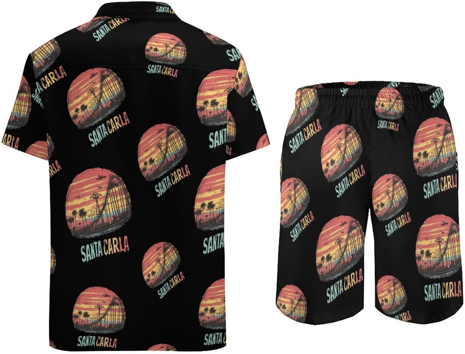 Vintage Santa Carla Sunset Summer Mens Vacation Outfits Beach Shirts Shorts Matching Set