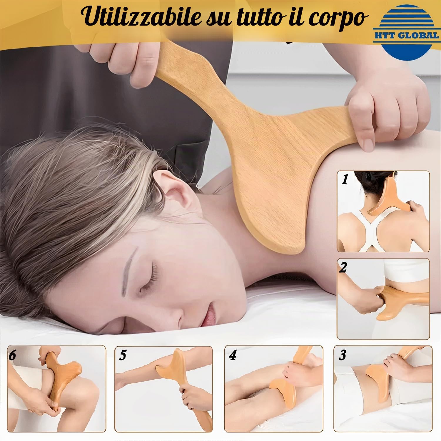 Wood Massager 7 Pezzi Set per Corpo, Strumenti di Maderoterapia per Massaggio Muscolare, Drenaggio Linfatico e Relax, Rulli e Barre in Legno per Gambe, Braccia, Schiena – Benessere Casa Spa
