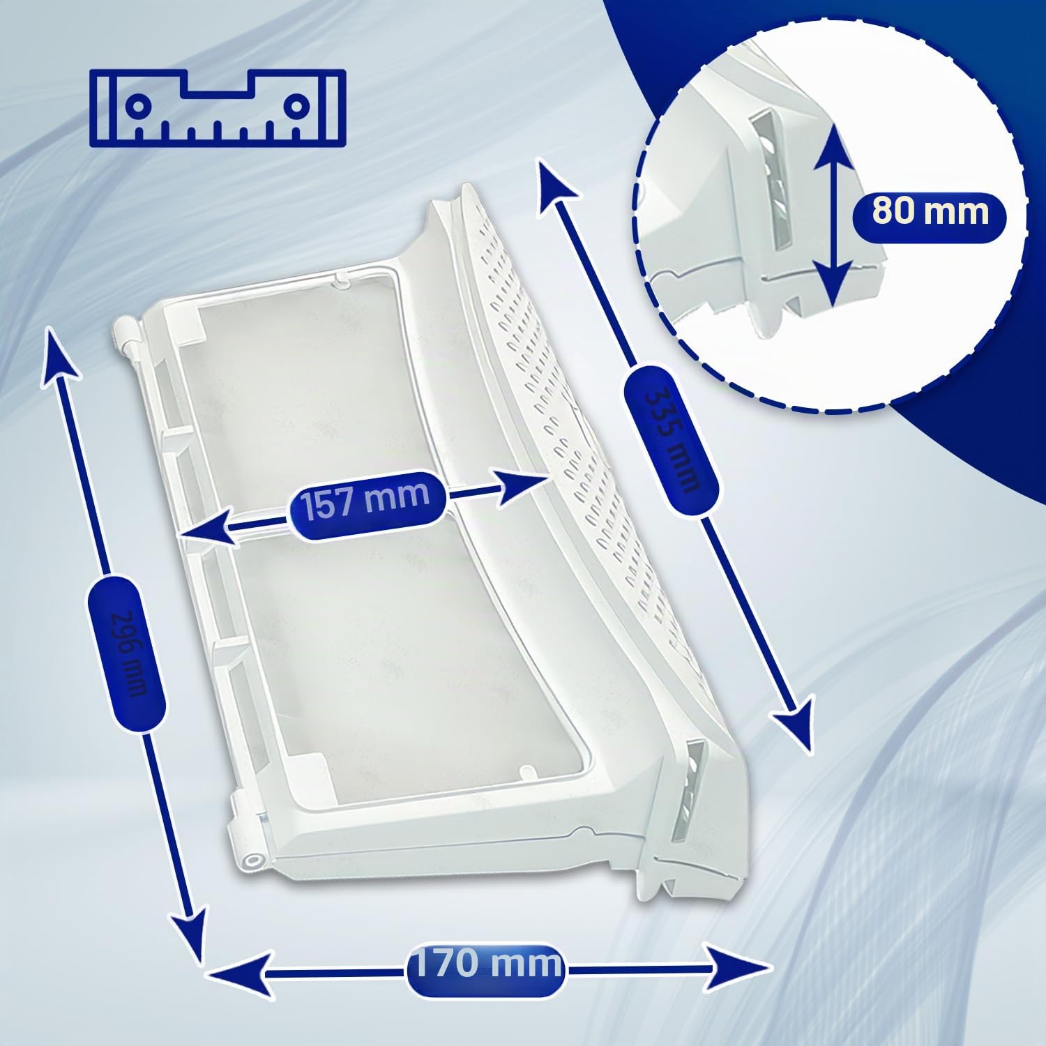 Flusensieb Filter für Trockner 335x170x88 mm mit dem Originalcode 8074539019 8588074539012 für Electrolux für Zanussi für Aeg - Garantie 10 Jahre - MONTERAL
