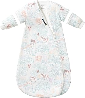Baby Sleep Sack 18–24 Months, Cotton Sleep Sack with Detachable Long Sleeves, 1.0 TOG Wearable Blanket for Cooler Nights, 2-Way Zipper Toddler Sleeping Sack with Temperature Strip, ELK