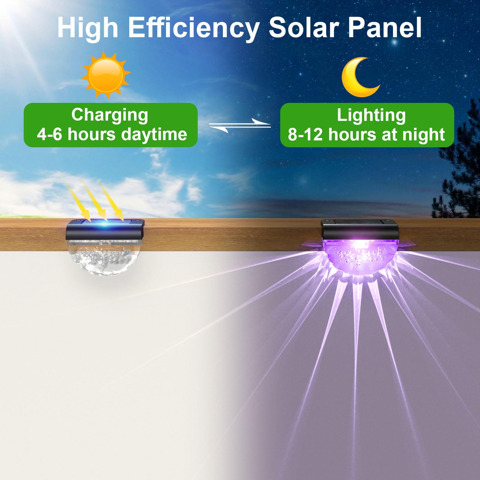Melunar Paquete de 16 luces solares para terraza al aire libre, luces solares impermeables para exteriores, patio, jardín, piscina, barandilla, escaleras, valla (cambio de color)