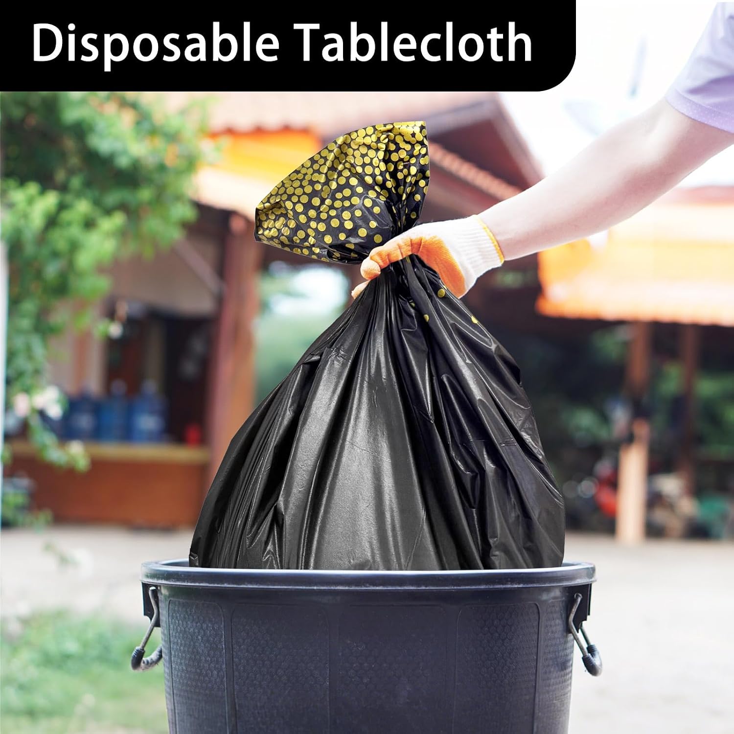 Kopokita 2 Pack Black and Gold Dot Disposable Tablecloths 54 x 108 Inch