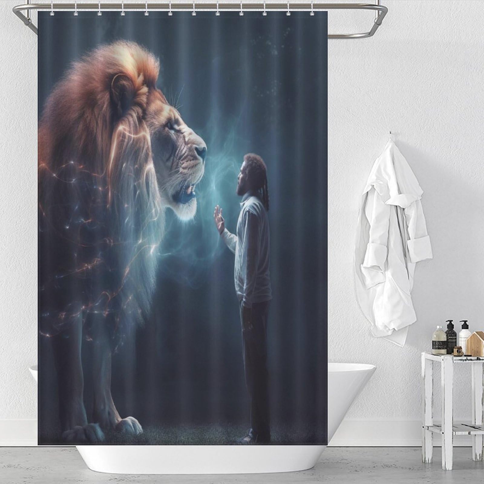 Rideau de douche lion en tissu polyester de qualité supérieure lavable 122x183cm