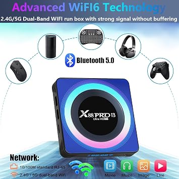 Android tv box,Smart tv box Android 13.0 4GB RAM 32GB ROM RK3528 Quad-Core 64bit Cortex-A53 Mali 450 MP2 GPU Support 8K 3D 1080P 2.4/5.0GHz WIFI BT5.0 10/100M Ethernet DLNA USB 3.0 H.265