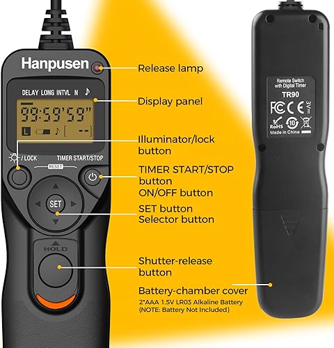 Miniatura 6 de Lanzamiento del obturador del temporizador con cable de la cámara, cables de liberación del obturador del intervalómetro de la cámara compatibles