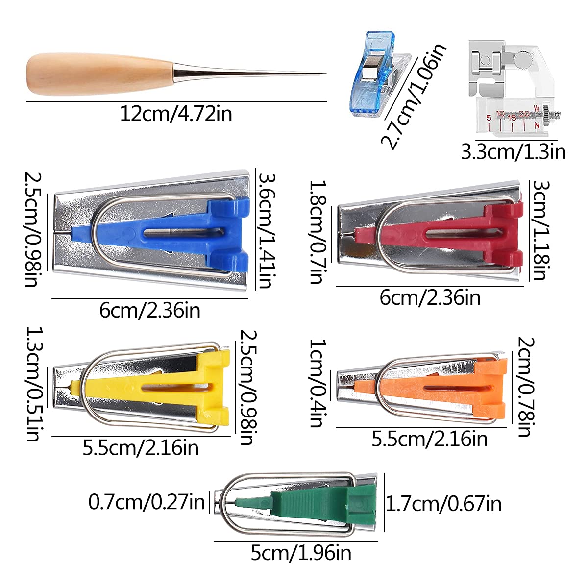 Set 5 Outils à Bande Biais FOCCTS - 6mm, 9mm, 12mm, 18mm, 25mm | Pour Couture Et Patchwork