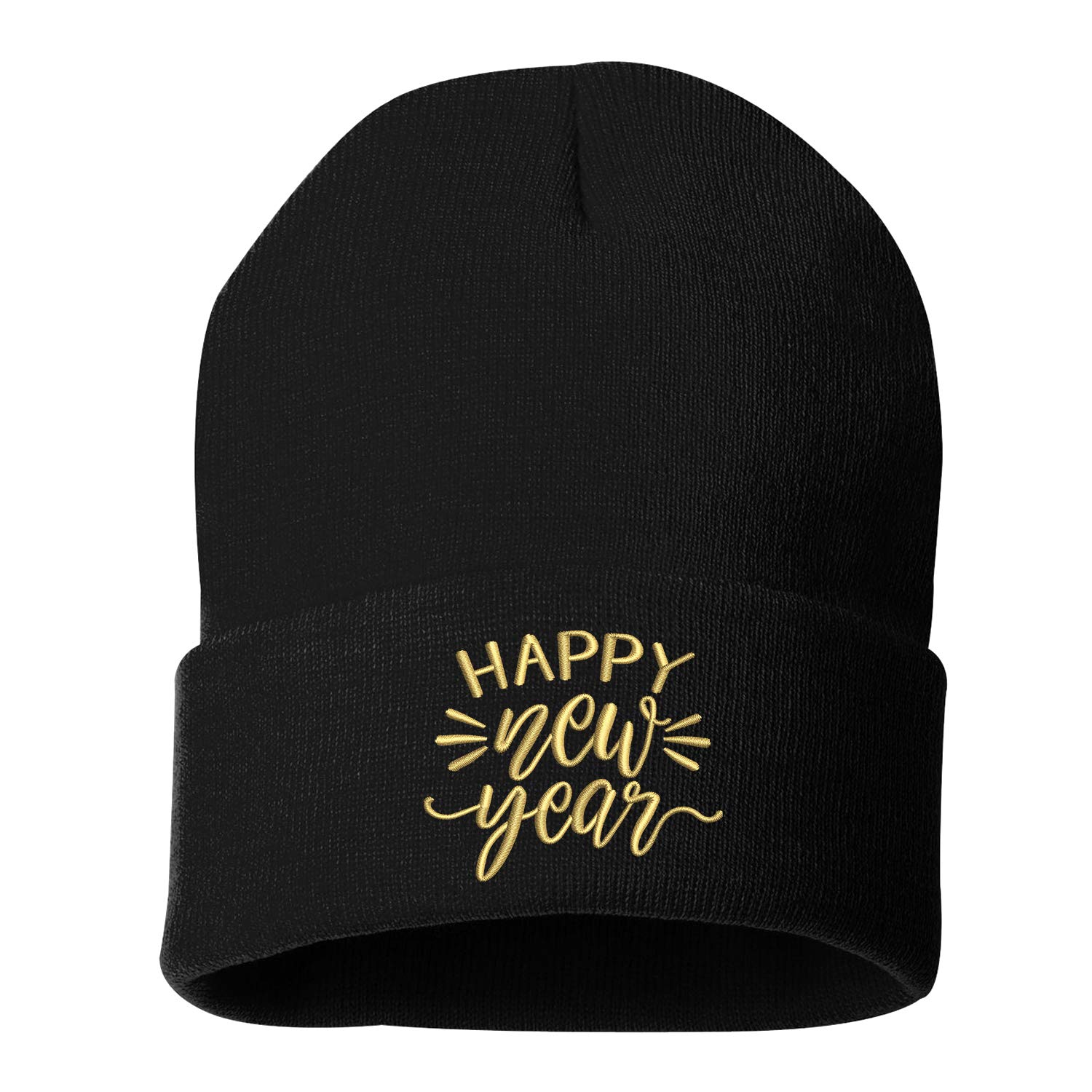 Happy New Year Beanie Cap - New Years Eve Embroidered Beanies (RED)