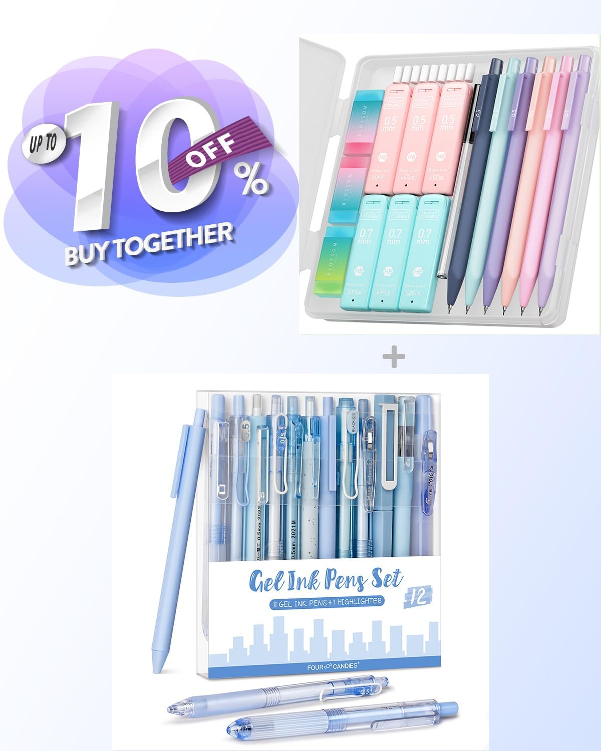 Four Candies Cute Mechanical Pencil Set for Girls Writing + 12Pack Pastel Gel Ink Pen Set Cute Note Taking Pens for School Office