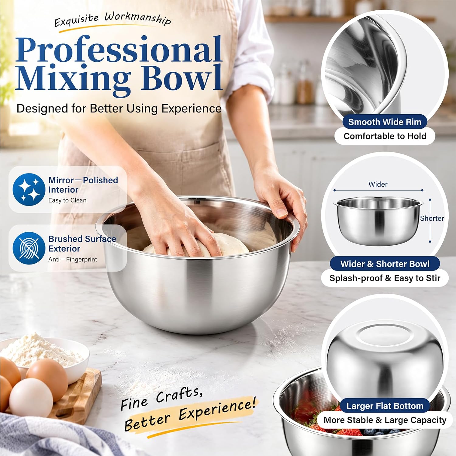 P&P CHEF Mixing Bowls with Lids Set of 3, Black Stainless Steel Salad Bowl | Nesting Bowls For Baking Cooking Serving Prepping, Wide Bowl & Airtight Lid, Size 1.75, 3.2, 5.5 Qt, Oven & Dishwasher Safe