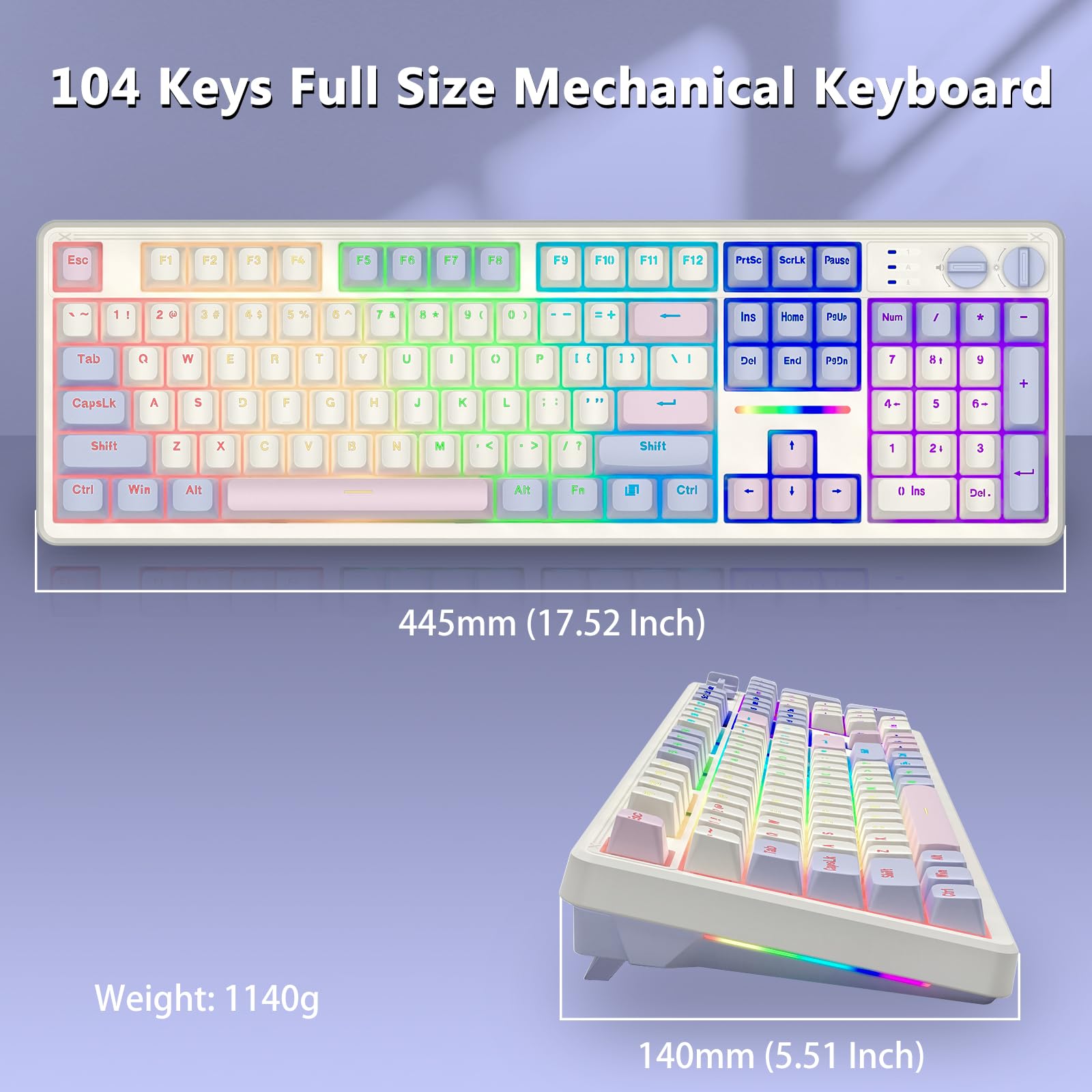 E-YOOSO Creamy Clavier mécanique filaire, structure d'étanchéité avec mousse amortissante sonore, rétroéclairage LED, remplaçable à chaud, commutateurs linéaires pré-lubrifiés, clavier de jeu