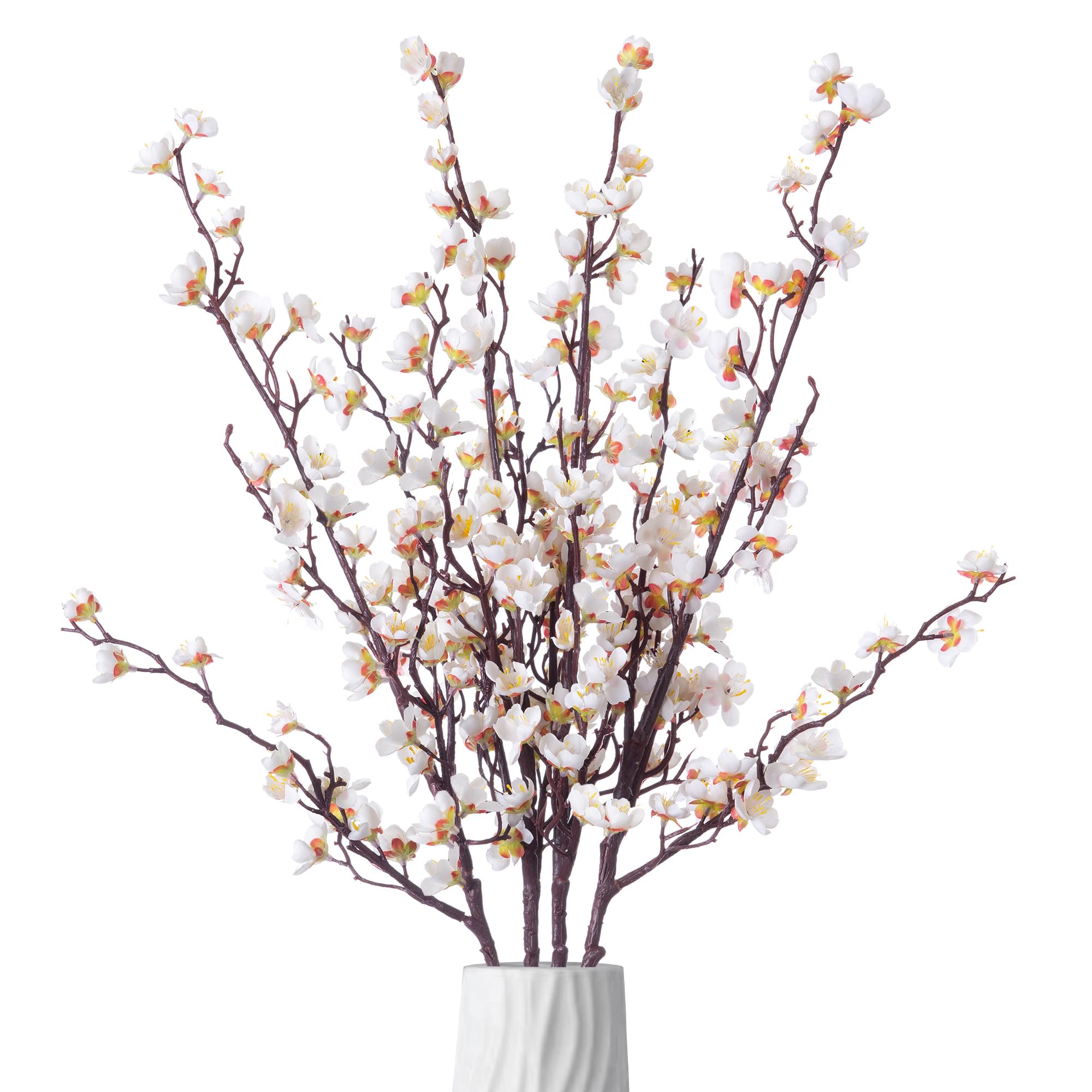 INXUGAO Artificial Wintersweet Flower Bouquet Silk Production 27 inches, Multiple Flower Branches Colorful, Decorate for Wedding Home Table Daily Holiday Activities(White)