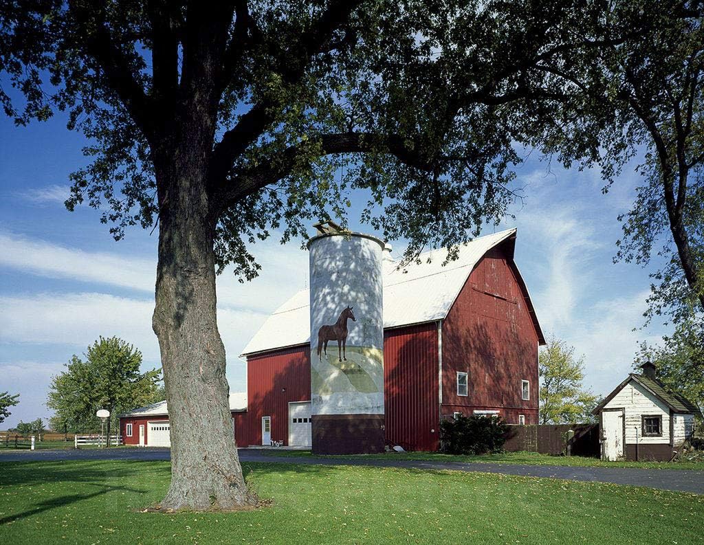 Historic Pictoric Sycamore, IL Photo - Barn with a Painted silo Near Sycamore, Illinois - 20in x 16in