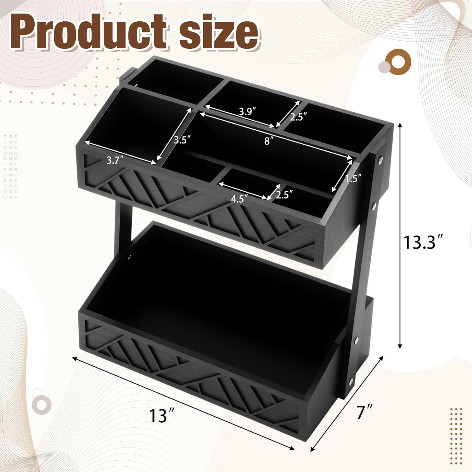 Geelin 2 Tier Paper Plate Dispenser Utensil Caddy for Parties Wood Rustic Silverware Caddy Cutlery Flatware Organizer Rack for Cups Spoons Forks Napkins, Kitchen Accessories, Black