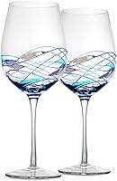 Vista 6 de Bezrat Juego de 2 copas de vino tinto, copa de vino pintada a mano, artículos esenciales para bebidas, 11 pulgadas de alto, vaso grande para amantes