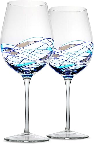 Bezrat Juego de 2 copas de vino tinto, copa de vino pintada a mano, artículos esenciales para bebidas, 11 pulgadas de alto, vaso grande para amantes