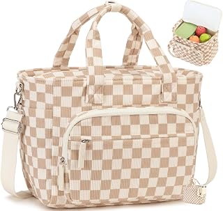 Bluboon Insulated Lunch Bag for Women Men, Stylish Corduroy Lunch Tote with Bottle Holder, Fits 40oz Tumbler, Leakproof Large Capacity Lunch Bag with Shoulder Strap for Work, School, Picnic