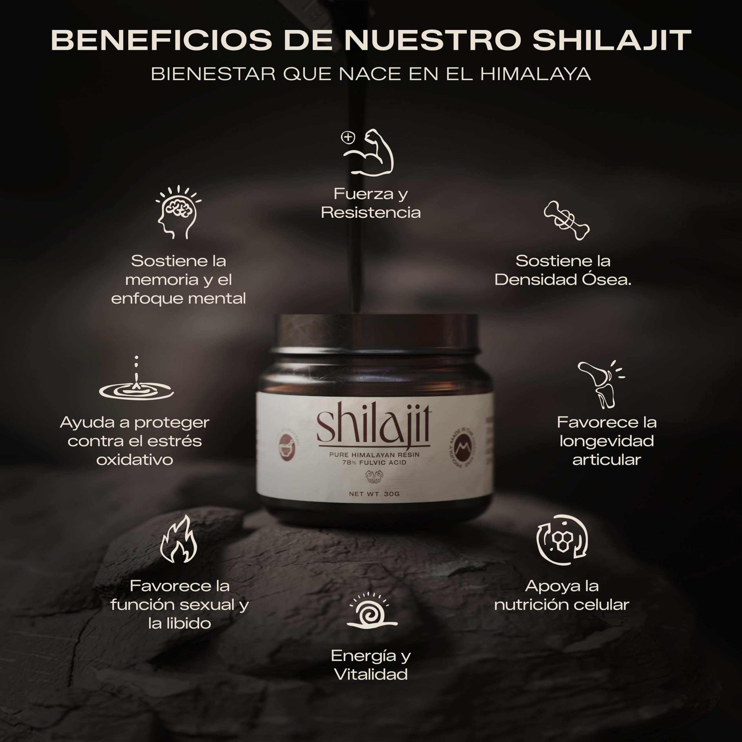 Shilajit Puro dell'Himalaya | Shilajit Resina naturale con 76% Acido Fulvico +85 Minerali | Certificato Laboratorio, Senza Metalli Pesanti | Vitalità Rinnovata e Forza Strutturale
