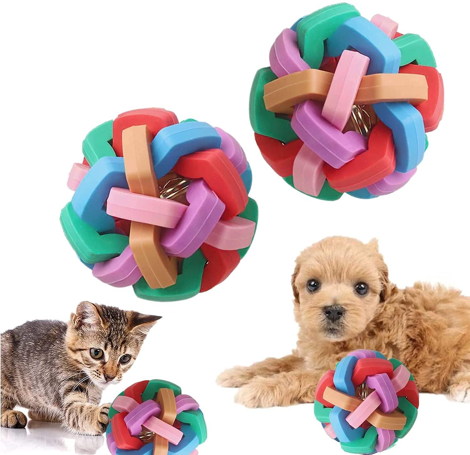 2 piece Cat and Dog Interactive Toy Bell Ball,Durable Dog chew Toy Ball,pet Tooth Cleaning Rubber Ball,Dog Tooth Toy Interactive Toy Bell Ball,(Suitable for Small and Medium-Sized Dogs)