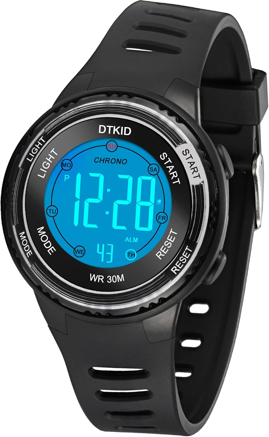 DTKID Digitaal Horloge voor Kinderen, 7 Kleuren, Kinderhorloge voor Jongens en Meisjes, 3 ATM Waterdicht Sporthorloge met Timer, Wekker, Kalender (lichtviolet