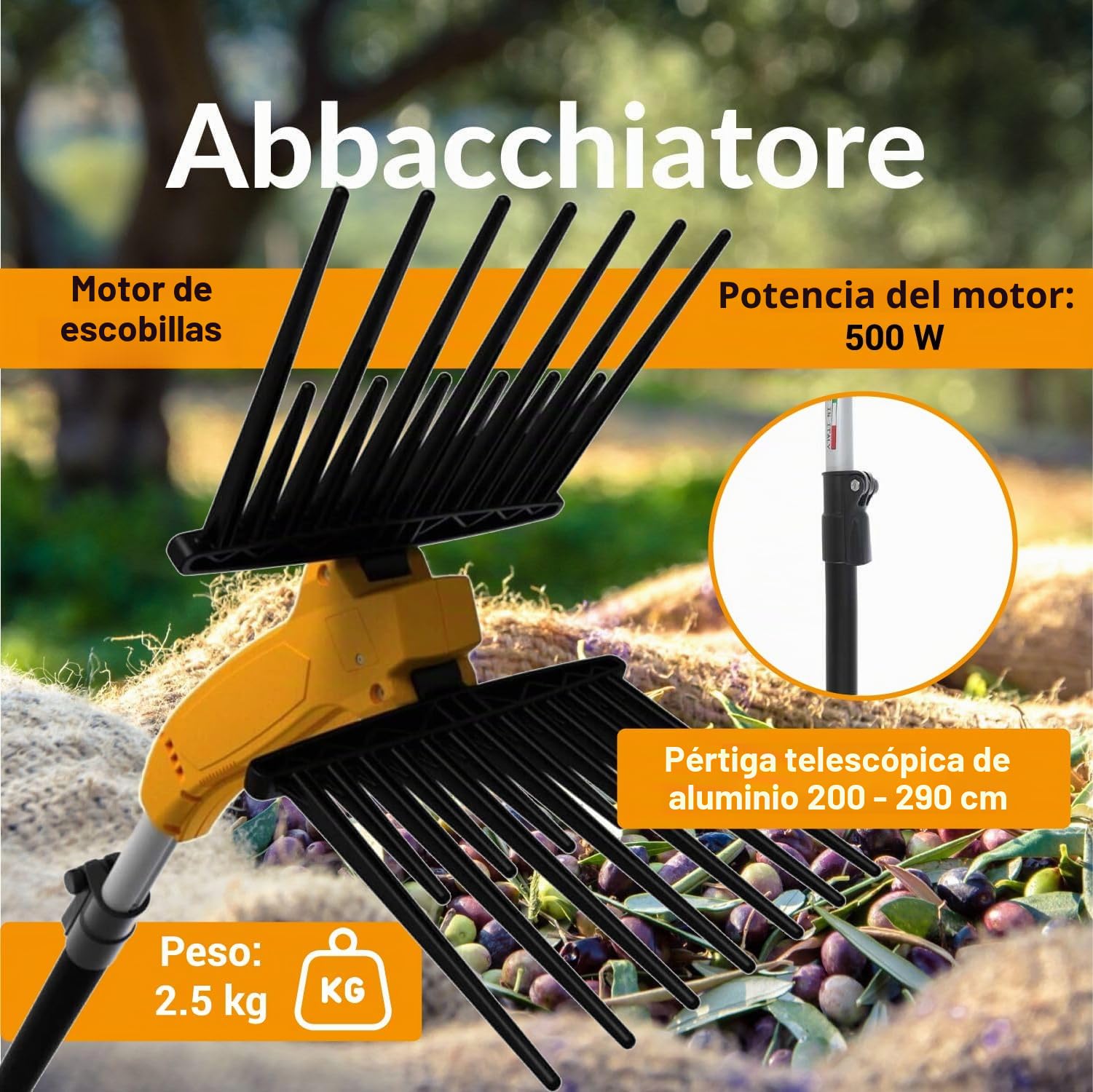 Crisalide® - Olytech Dualcomb 13 - Vareador recogedor de aceitunas con batería - Negro
