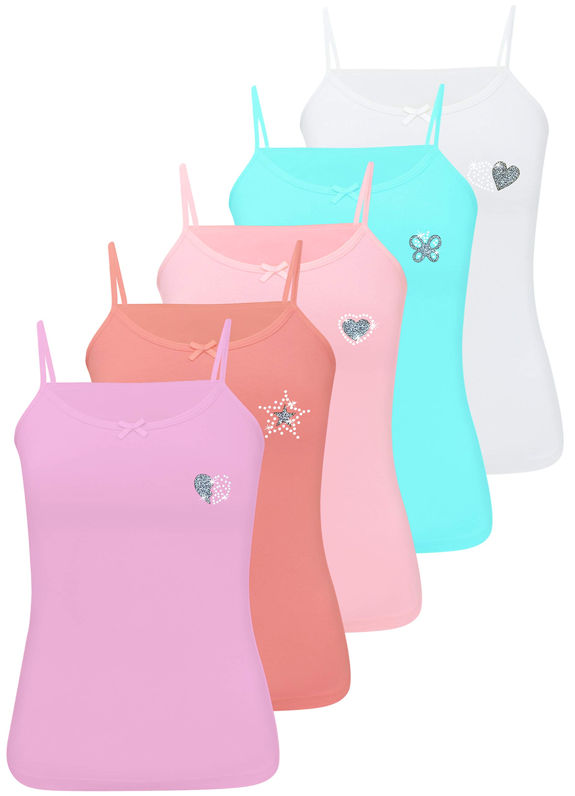 LOREZA® 5 Filles sous-vêtements en Coton Débardeur Enfants Strass/Bretelles Fines 2-13 Anni