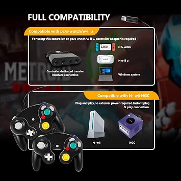 وحدة تحكم FIOTOK Gamecube ، وحدة تحكم سلكية كلاسيكية لـ Wii Nintendo Gamecube ( Black )