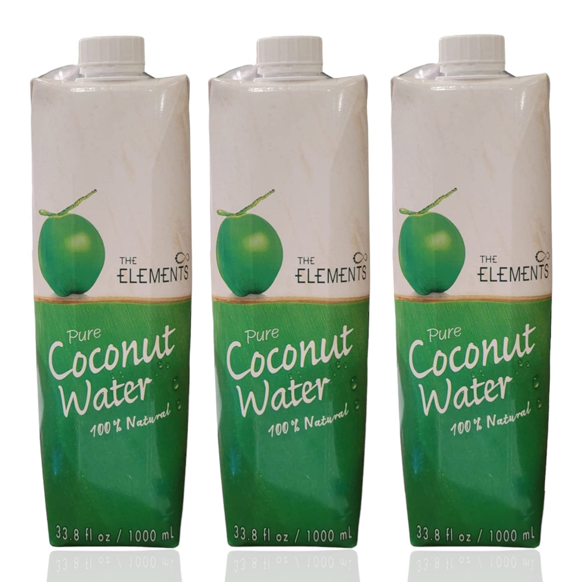 3 paquetes de Agua de Coco The Elements [ 3 x 1000 ml ] By Boemy - 3 litros 100% de Pura Agua de Coco - Pack Coconut Water - Importada desde Tailandia -