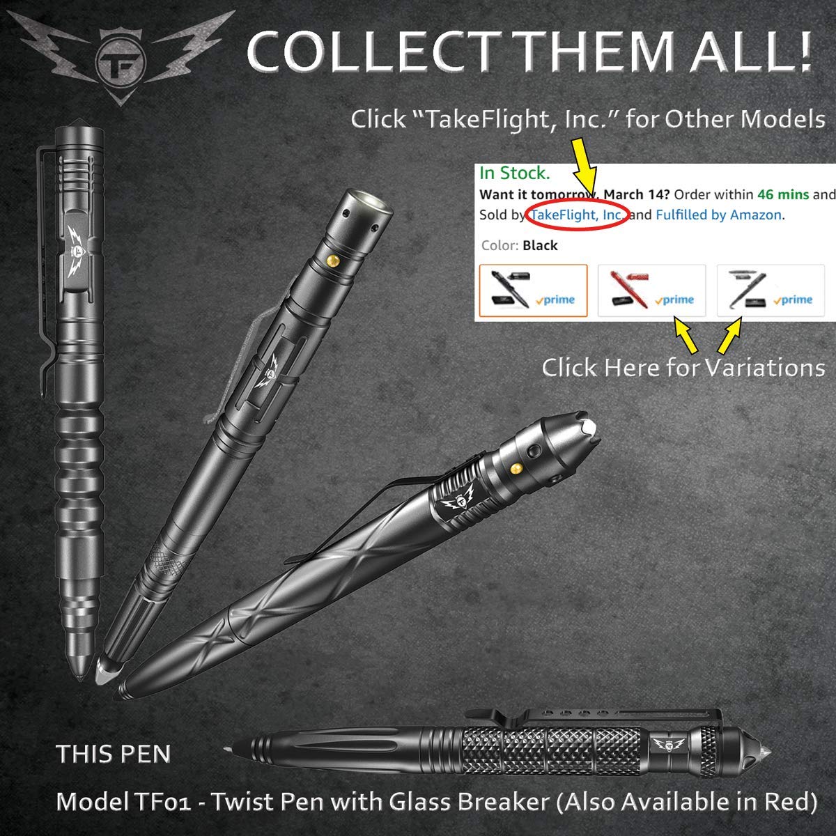 TAKEFLIGHT Tactical Pen Survival Gear AircraftGrade Aluminum