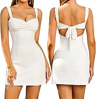 EYNMIN Women's Lace Strap Mini Dress Sweetheart Neckline Bow Tie Backless A-Line Short Graduation Summer Dress 2026