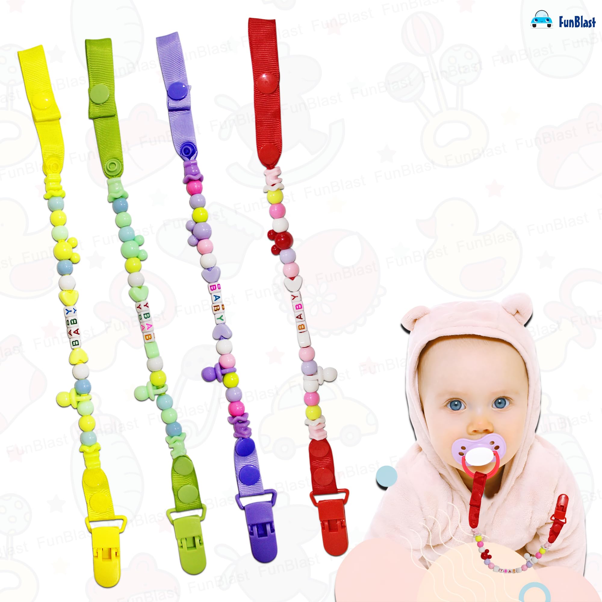 FunBlast Nipples Children Holder Pacifier Clip - Adjustable New Baby Beads Chain Rope Dummy Teether Holders Leash for 0+ Months Babies, Newborn, Toddlers (Red) - Image 7 thumbnail
