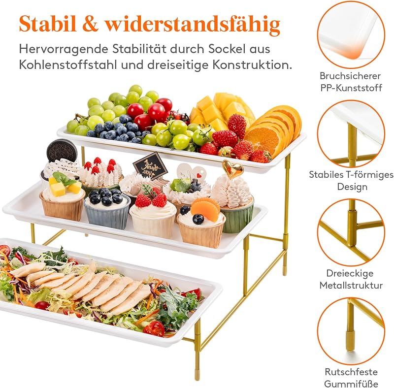 Lifewit 3 szintes tortaállvány összecsukható sárga fém polccal, 36x17 cm tálcákkal
