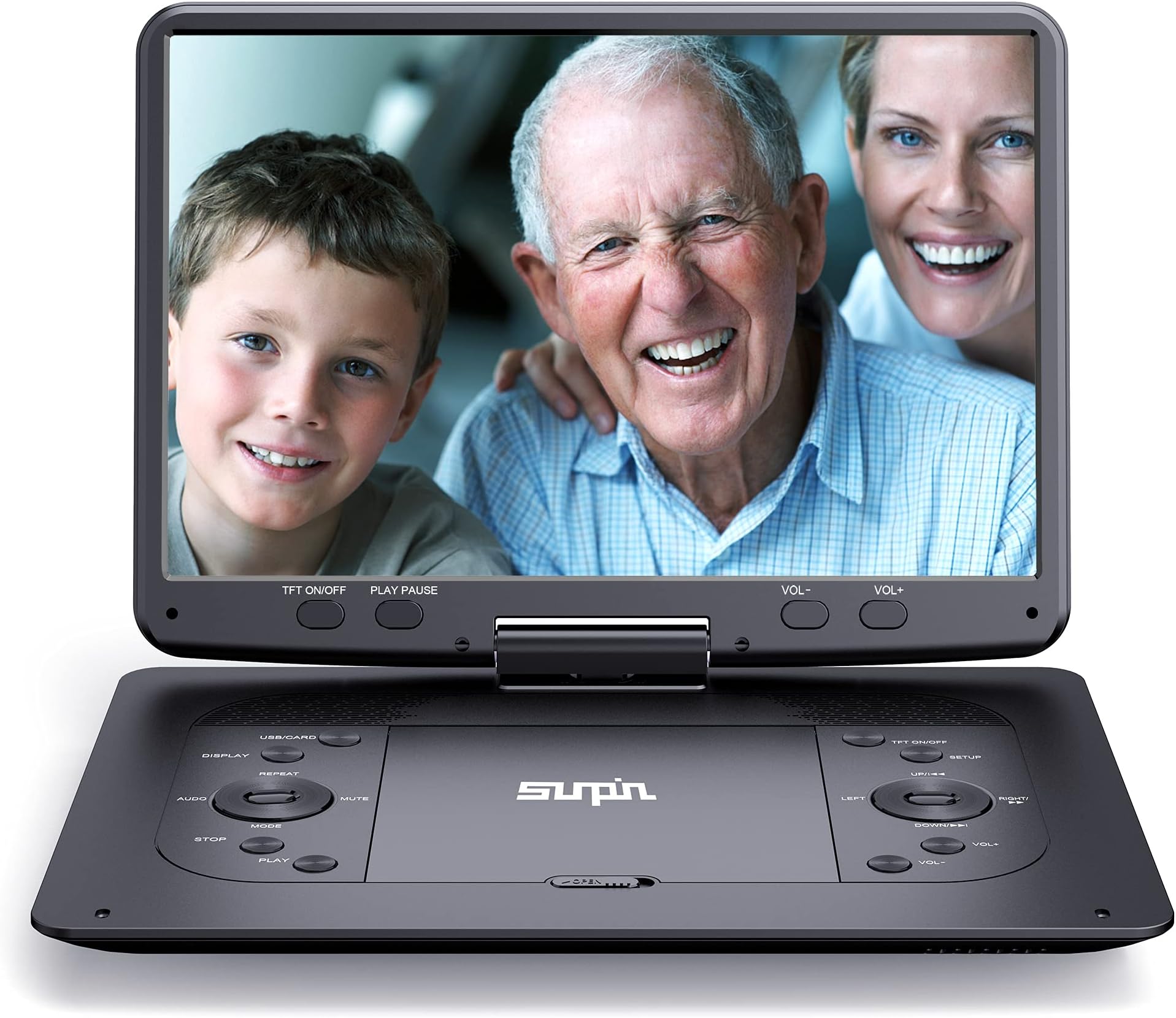 16.9''Portable DVD Player with 14.1''HD Large Screen, 5 Hours Rechargeable Battery, Kids DVD Players for Car Travel, USB/SD Card/Sync TV and Multiple Disc Formats, Black
