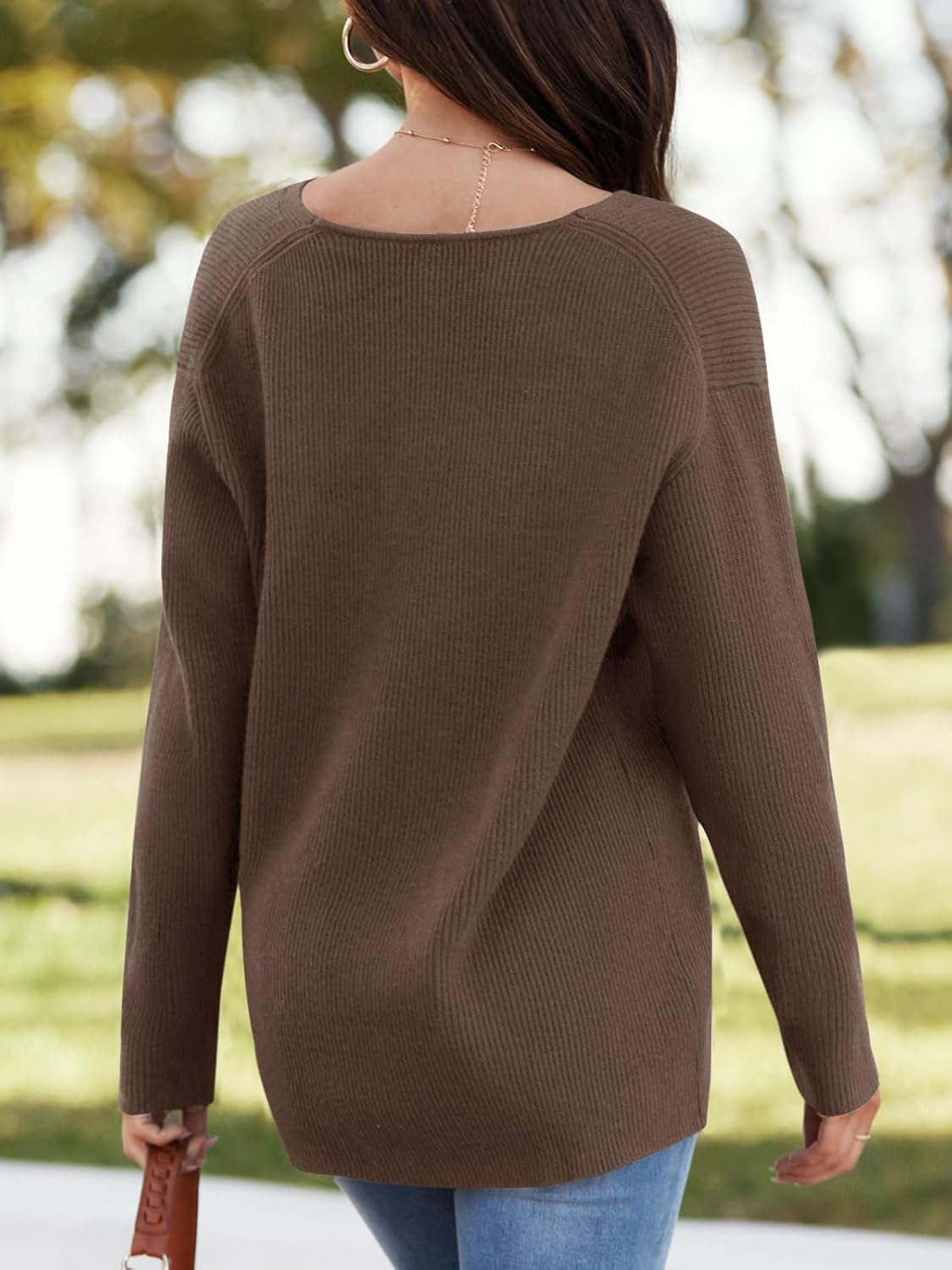 Imily Bela Womens Oversized Deep V Neck Sweaters Sexy Long Sleeve Tunic Sweater Knitted Dressy Pullover Jumper - Image 3