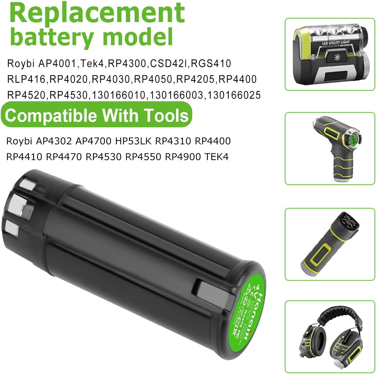 4000mAh Replace for RYOBI 4V Battery AP4001 Tek4 RP4020 RP4300 RP4400 RP4410 RP4900 RP4520 RP4530 RP490 AP4302 AP4700 CSD42l RGS410 RLP416 RP4010 HP53LK Rechargeable Battery