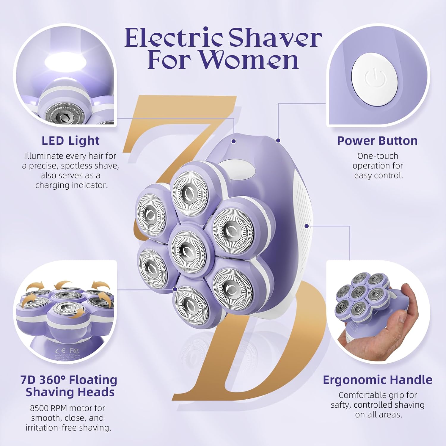 Bartrimber 7D Electric Razors for Women: Fast & Smooth Full-Area Electric Shaver for Women Flawless Legs - Waterproof Body Hair Remover for Wet Dry Use, LED Light & Travel Cover - Gifts for Ladies Her - Image 2