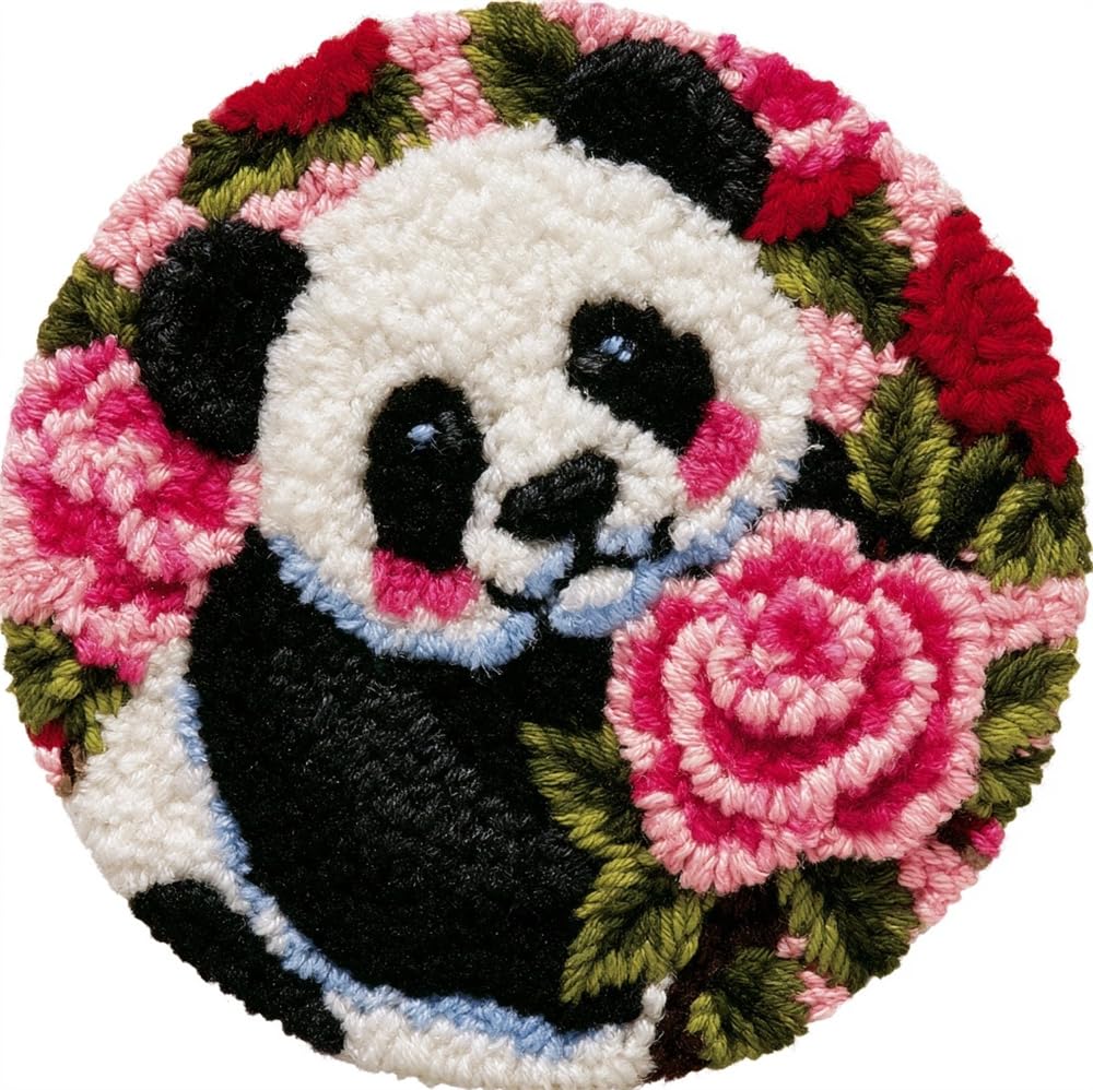 kitphoenix DIY Round Rug Making Craft Kitcute Panda and Rose