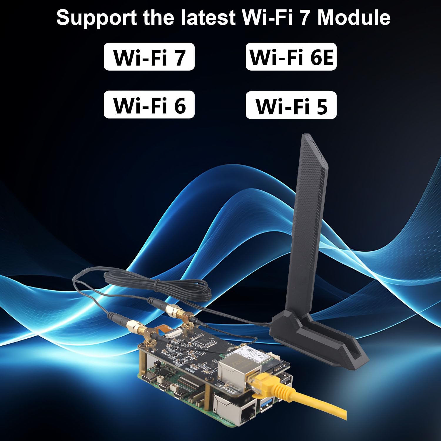 ZDE ZP596C PCIe to M.2 E Key HAT Magnetic Base Antenna WiFi7 6 6E 5 PCIe to 2.5G Ethernet Network Port HAT for Raspberry Pi 5 Support Google TPU WiFi 7 BE200 WIFI6E AX210 MT7922 WIFI6 AX200
