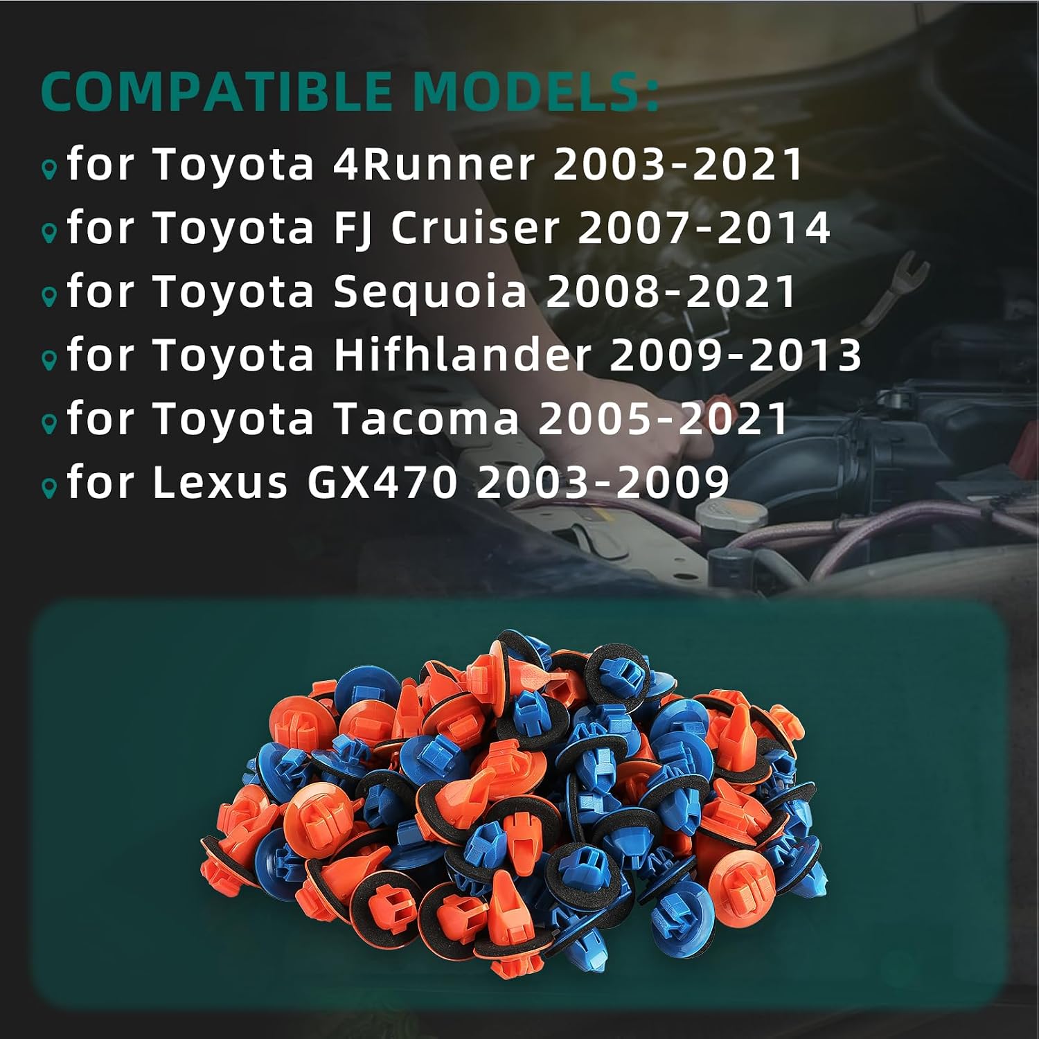AUTOKAY New 100x Orange & Blue Clips for 4Runner Tacoma Trim Moulding 75395-35070 75396-35020