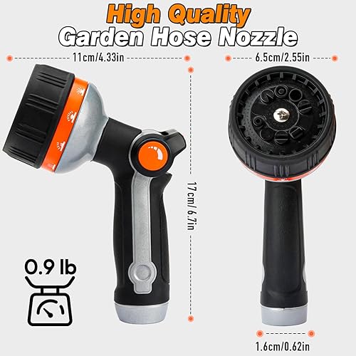 Miniatura 7 de BIBURY Boquilla de manguera de jardín, boquilla de pulverización de metal resistente con 10 patrones de pulverización, rociador de mano de alta