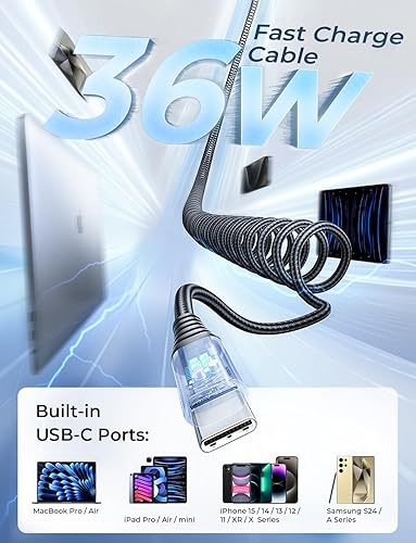 Miniatura 4 de Lisen Adaptador del cargador del coche del USB C, 96W 3 puertos USB cargador del coche de carga rápida dual PD&QC3.0