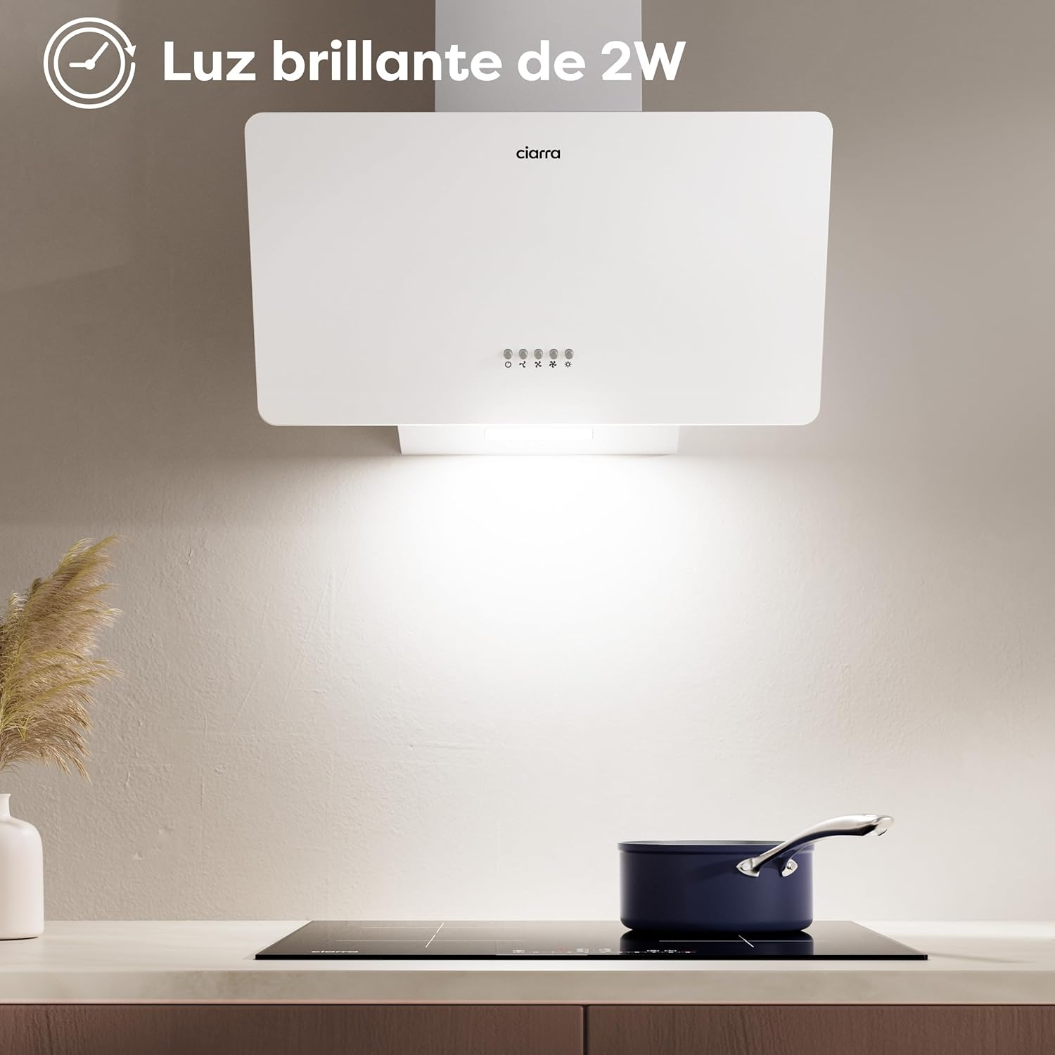 CIARRA CAW6750 range hood with its bright 2W LED light illuminating the cooking area