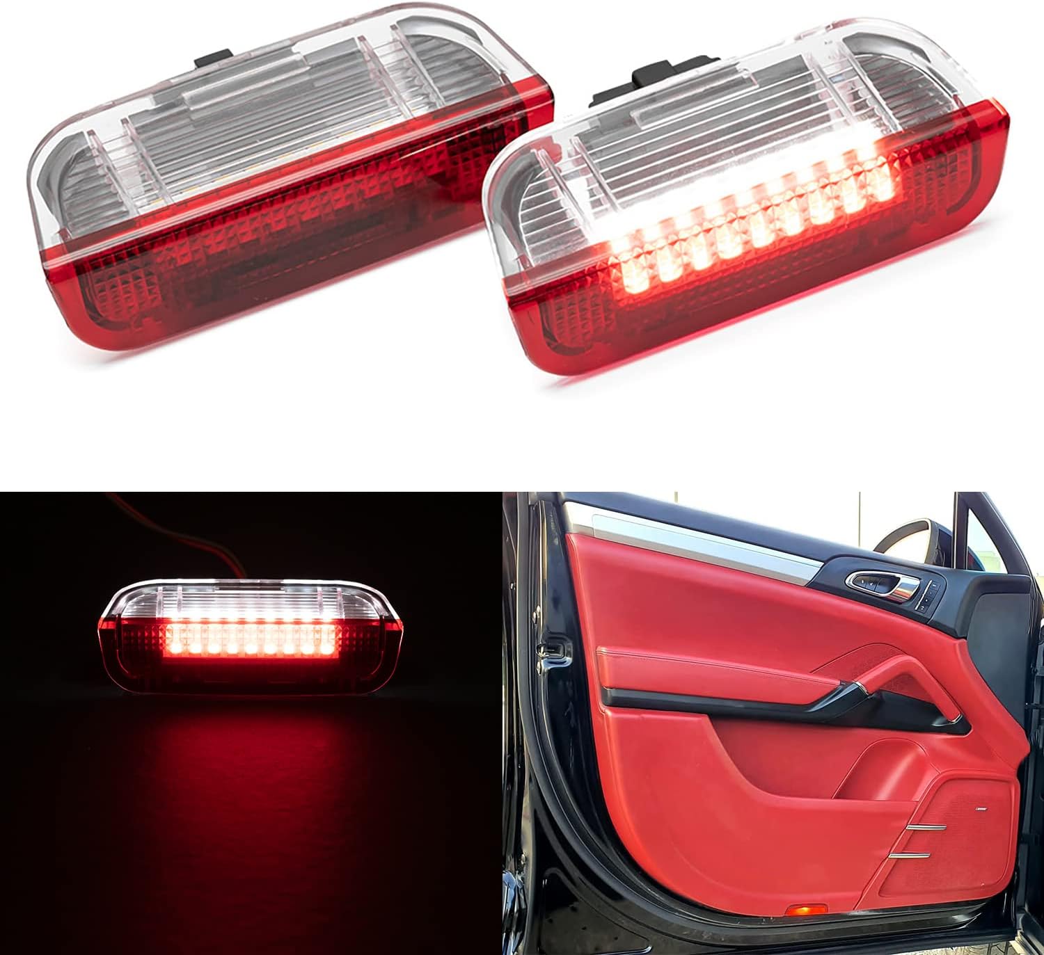 NSLUMO LED Courtesy Step Lights Replacement for 2011-2018 Porsche Cayenne 958, 12-19 Porsche 911 991, 18-SMD Red+White Led Door Welcome Light Warning Interior Puddle Lamps Assembly CAN-bus Error Free