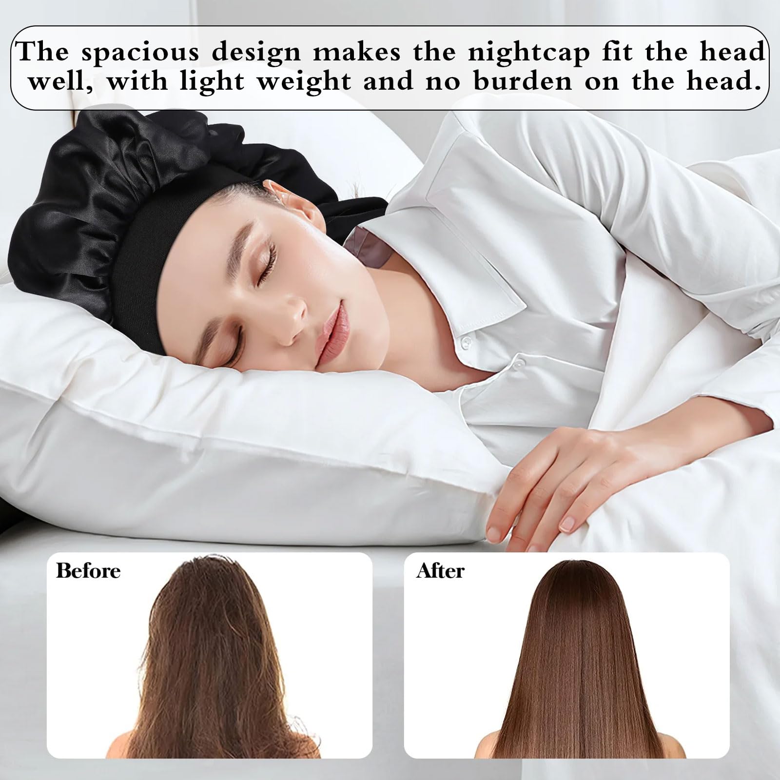 2Pcs Satin Bonnet Wrap for Sleeping Tie Band for Women Long Curly Hair Perfect for Washing Makeup, Sport, Black, 57x36cm - Image 4