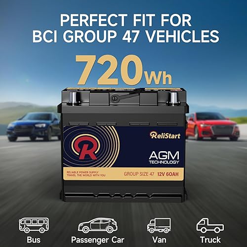 Miniatura 3 de Batería AGM BCI Group 47 - Batería automotriz de 12 V, 60 Ah H5, tamaño 47, batería de 12 V para arranque y parada recargable, ciclo profundo,