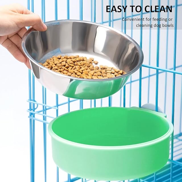Foto 6 de 6 de 2 Comederos Para Perros Con 1 Silbato, Cuencos de Agua de Acero Inoxidable, Colgante y Fijo Independiente