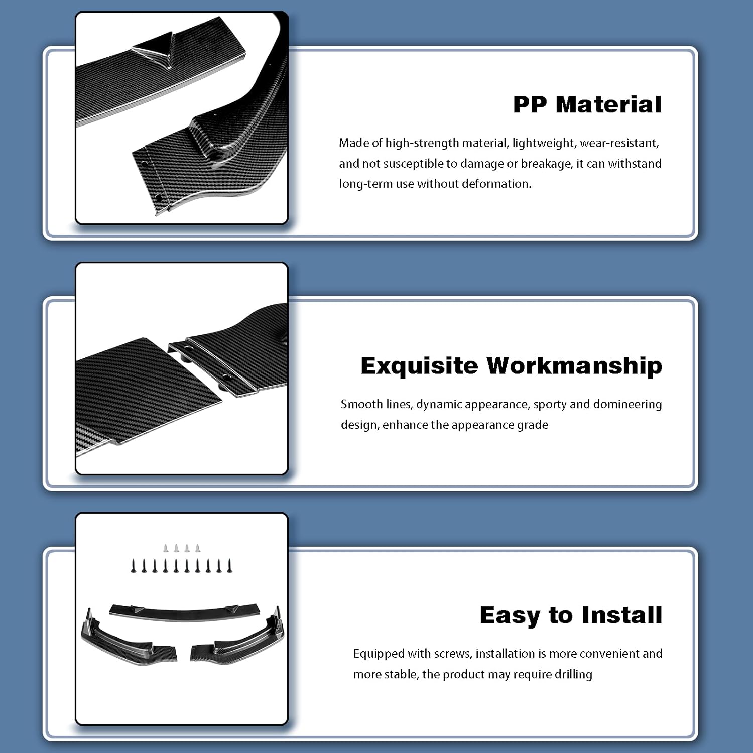 Front Bumper Lip fit for Infiniti Q50 Sedan Base/Premium 2014-2017,for Infiniti Q50 Sedan Inspiration/Perfection/Seduction 2017 3-Piece Front Lip Carbon Fiber Print